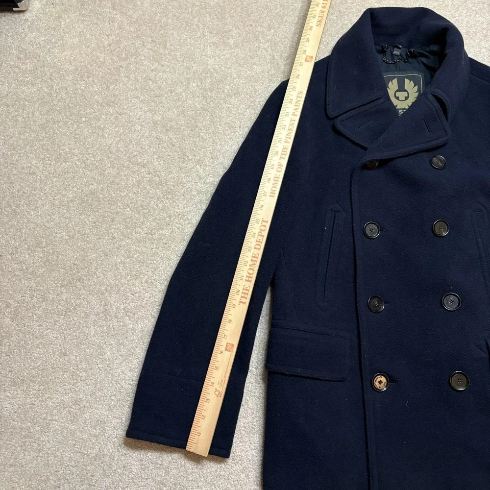 Belstaff Pea Coat Mens 38 Navy Wool Double Breasted Lined Classic Winter‎